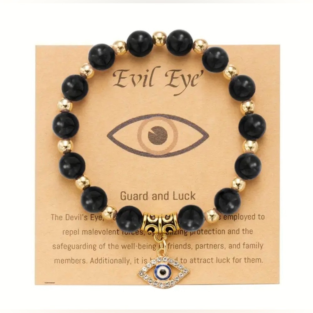 Evil Eye Black and Gold Beaded Bracelet